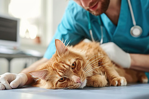 Young man vet checkup sick cat in vet clinic, an Animal Photo by AlyaAnd