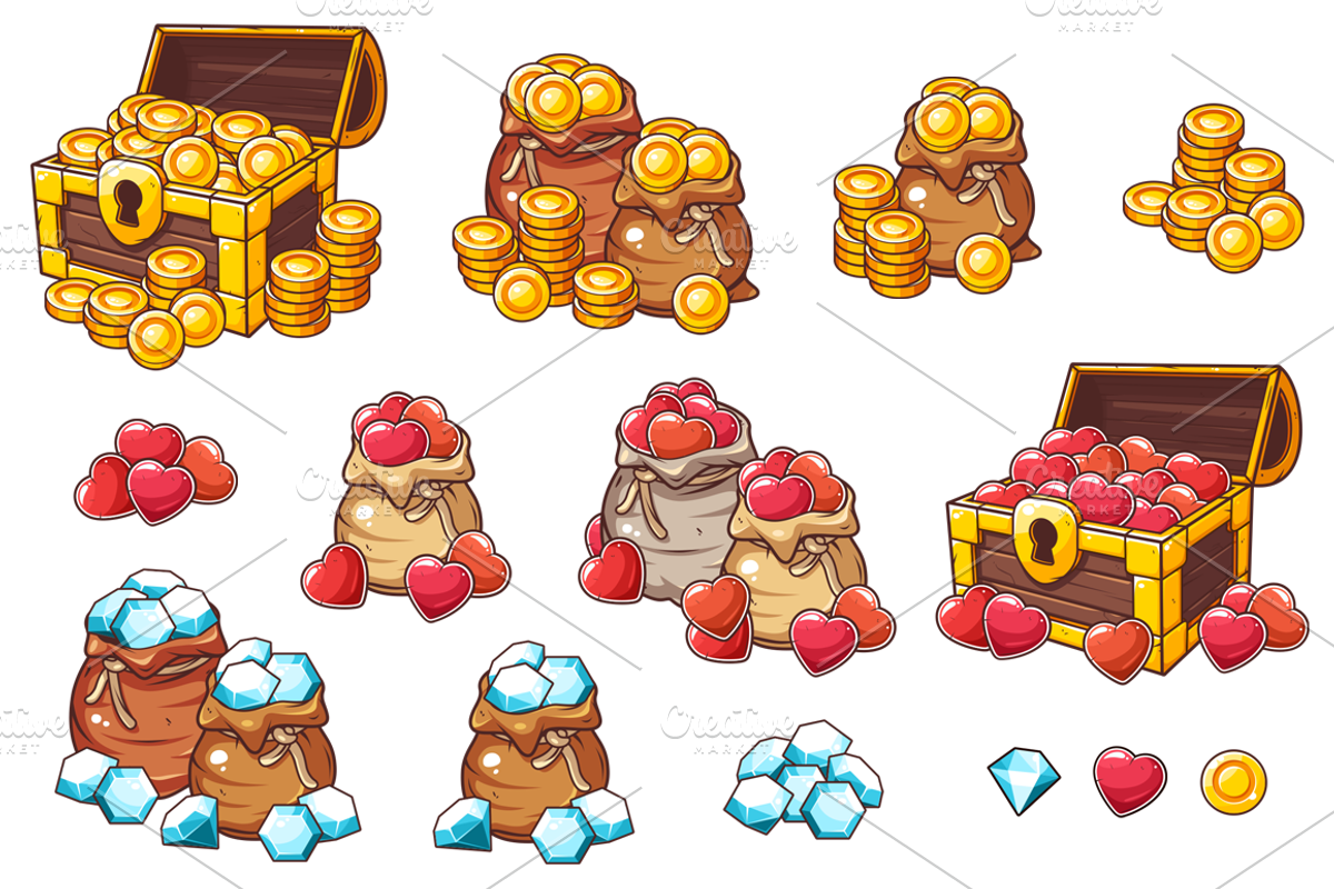 Coins, Gems & Lives - Chest Icons, an Illustration by wowu (Photo 2 of 3)