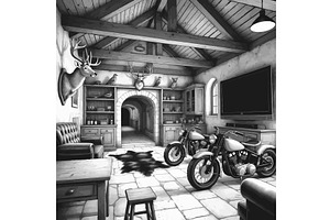 Rustic Garage Interior with Vintage, a Transportation Illustration by AlexArt