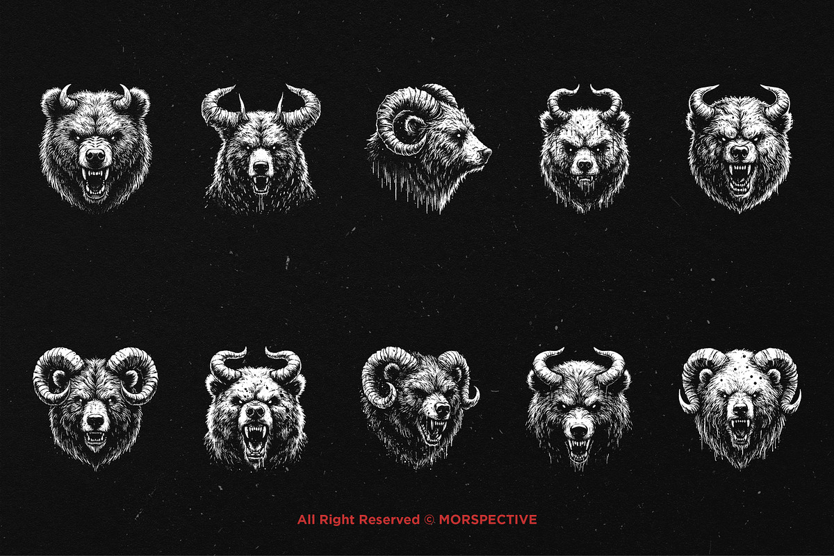 10 Bundle Dark Art Bear Horn Animal, an Illustration by Morspective (Photo 6 of 7)