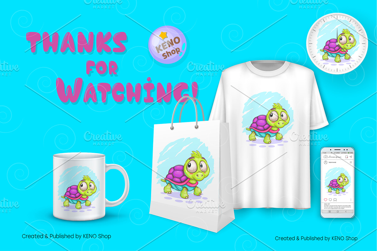 Little cartoon turtle. Tshirt, PNG., an Animal Illustration by KENO Mascots (Photo 4 of 4)