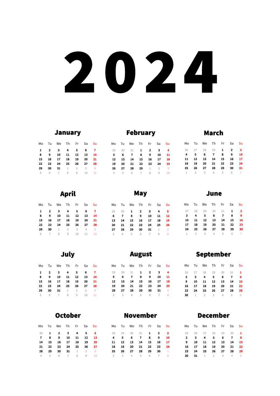 2024 year simple vertical calendar | Graphic Objects ~ Creative Market