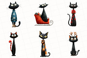 Quirky Christmas Black Cat Clipart, an Illustration by OK Design (Thumbnail 4 of 5)