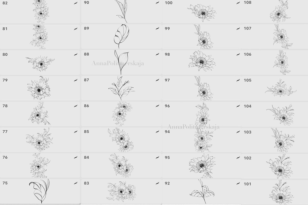Procreate flower stamp, sunflower, a Brush Add-On by AnnaPolitmerskaja (Photo 8 of 11)