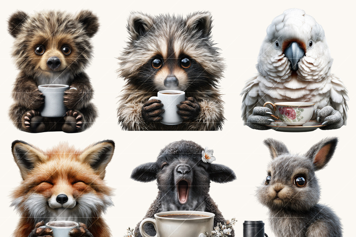Animals with Coffee Clipart, an Animal Illustration by Design Scotch (Photo 5 of 9)