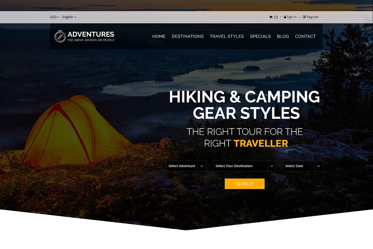 Adventures and Tour PSD Template, a Websites & App Template by ewises (Photo 2 of 15)