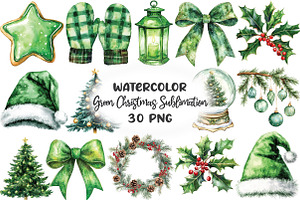 Green Christmas Sublimation Clipart, an Illustration by CraftArtStudio
