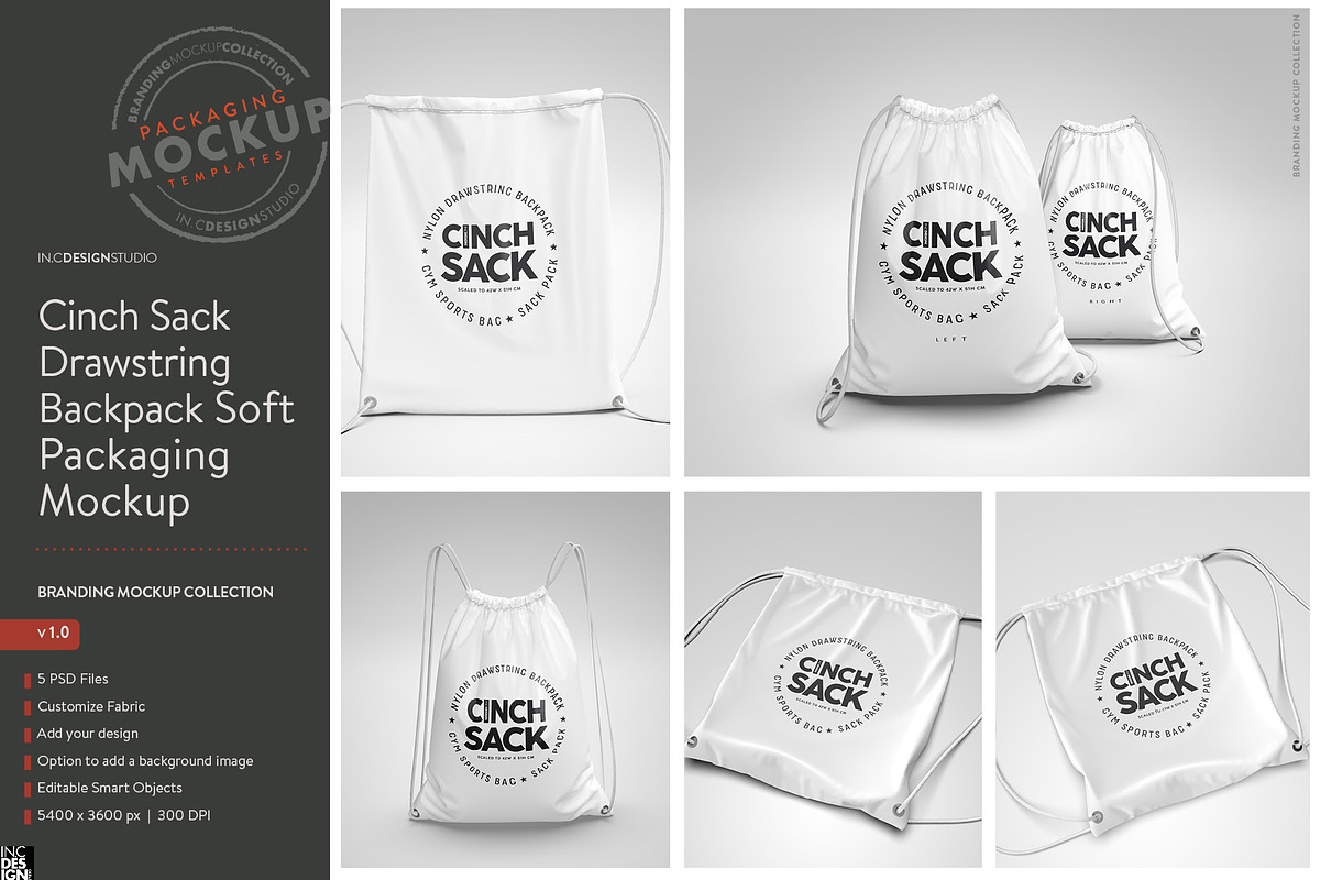 Drawstring BackpackCinch Sack Mockup, a Packaging Mockup by INCDesign (Photo 6 of 6)