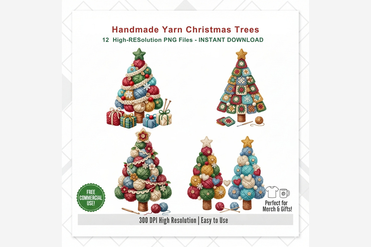 Handmade Yarn Christmas Tree Clipart, a Seasonal Illustration by Tanya Kart (Photo 7 of 10)