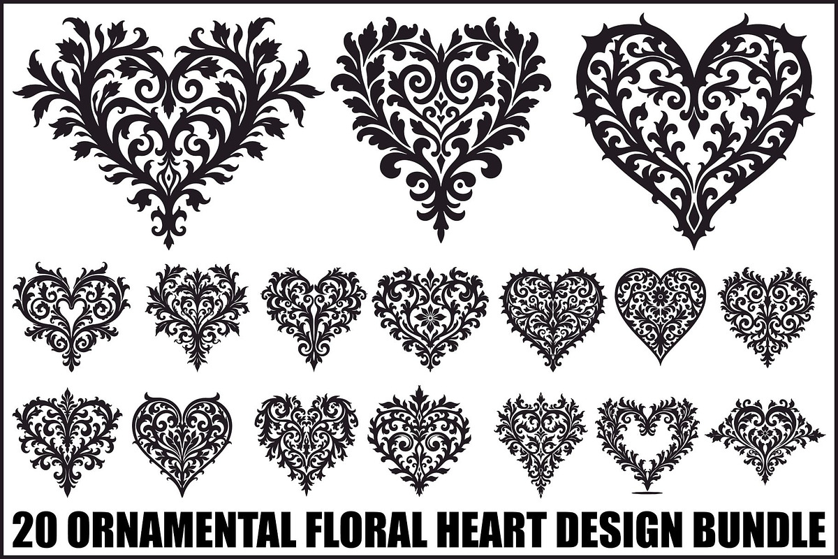 Floral Heart Silhouette Set, an Illustration by Gfx_Store (Photo 1 of 21)