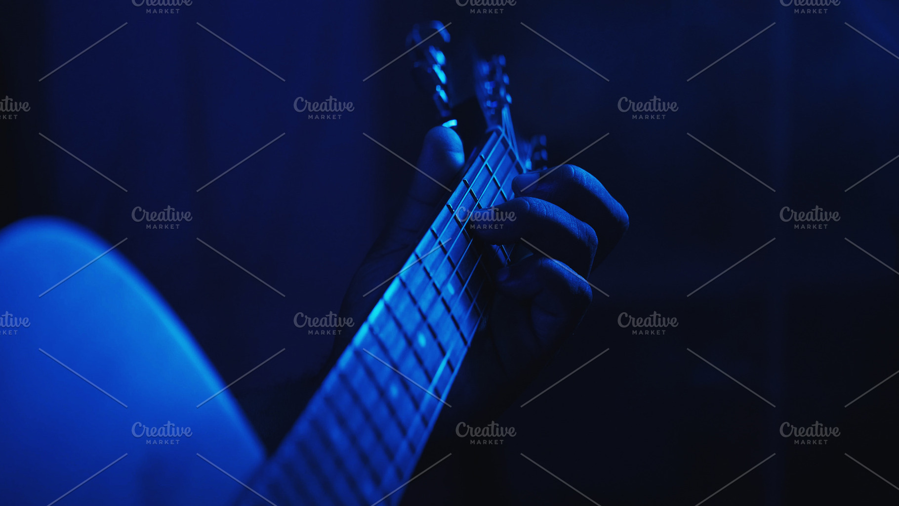 Live music man hands playing guitar blue light, a Person Photo by Photo Drive Studio