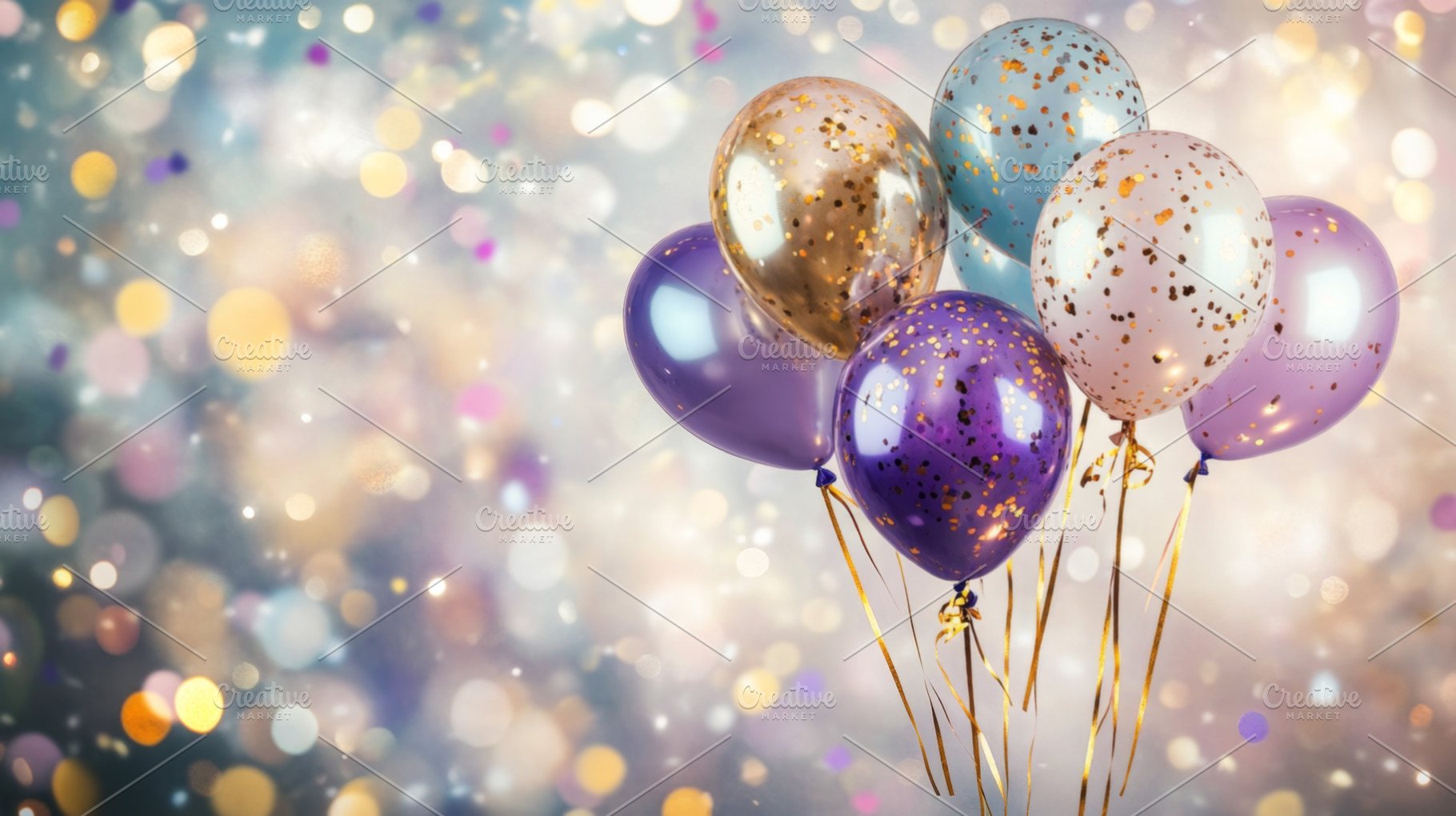 Festive Balloons with Glitter and Confetti Celebration Backgroun, an Abstract Photo by Natalia Klenova's Shop
