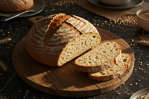 Sliced artisan sourdough bread on a, a Food & Drink Photo by professorinc