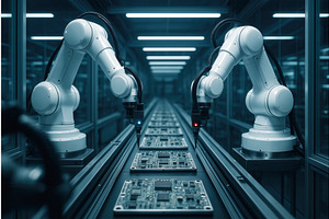 Industrial robotic arms working on a, an Illustration by Sergey Kotenev