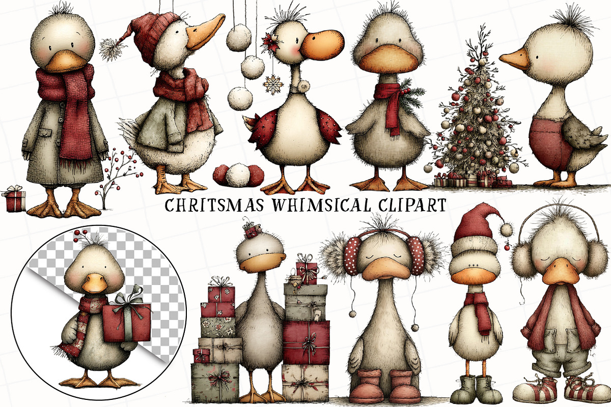 Christmas Whimsical Goose Clipart, an Illustration by OK Design (Photo 2 of 6)