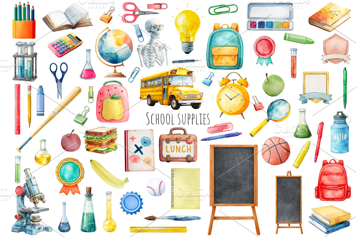 Watercolor Back to school clipart, an Education Illustration by Art and Funny (Photo 2 of 8)