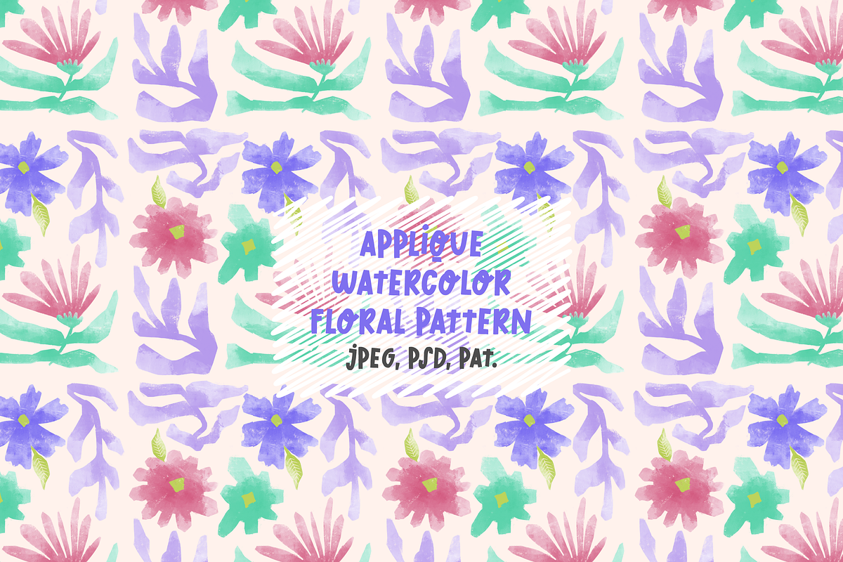 Applique Watercolor Floral Pattern, a Pattern Graphic by BAGIRA | Studio (Photo 1 of 6)