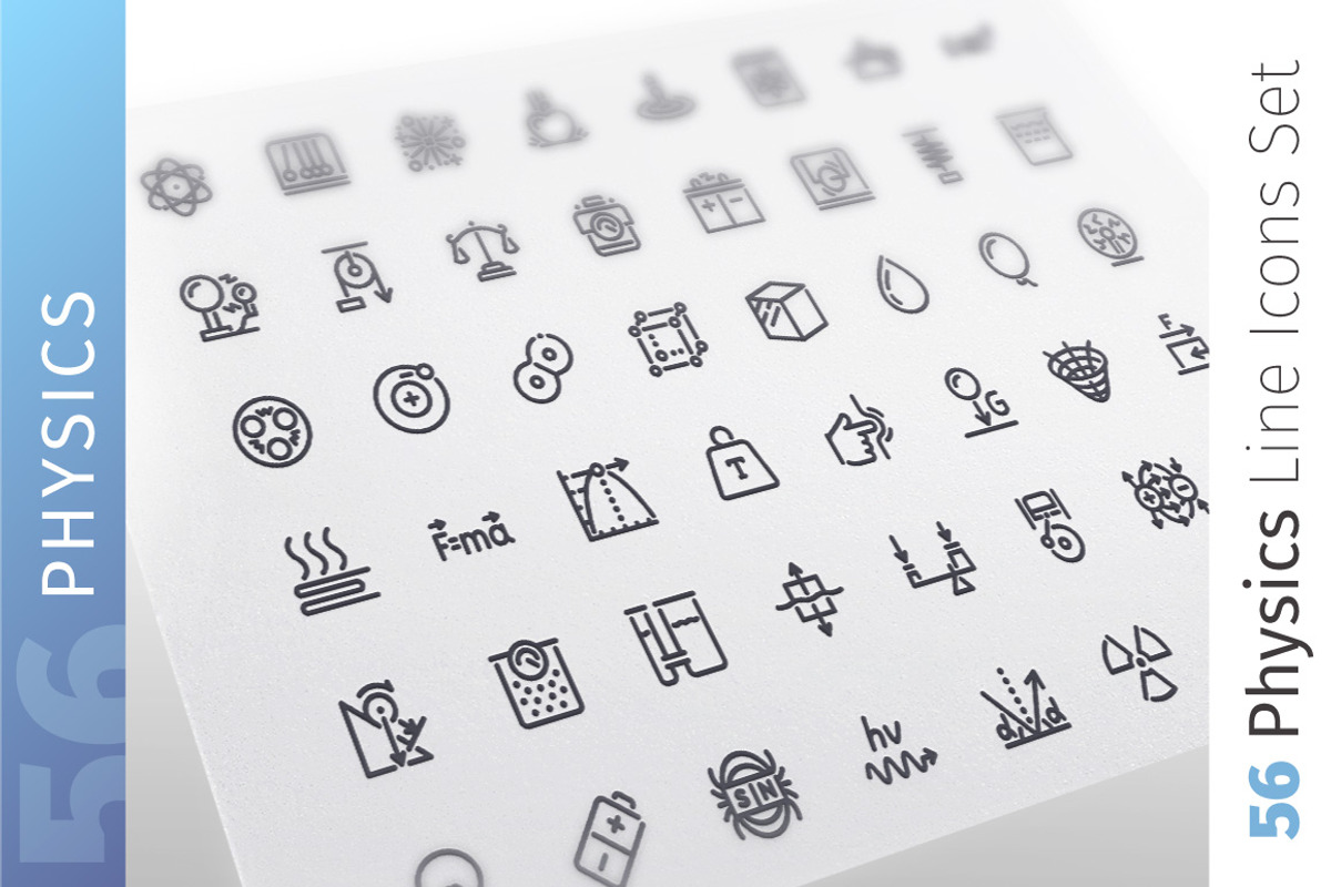 Physics Line Icons Set, a Solid Icon by Voysla's Shop (Photo 1 of 4)