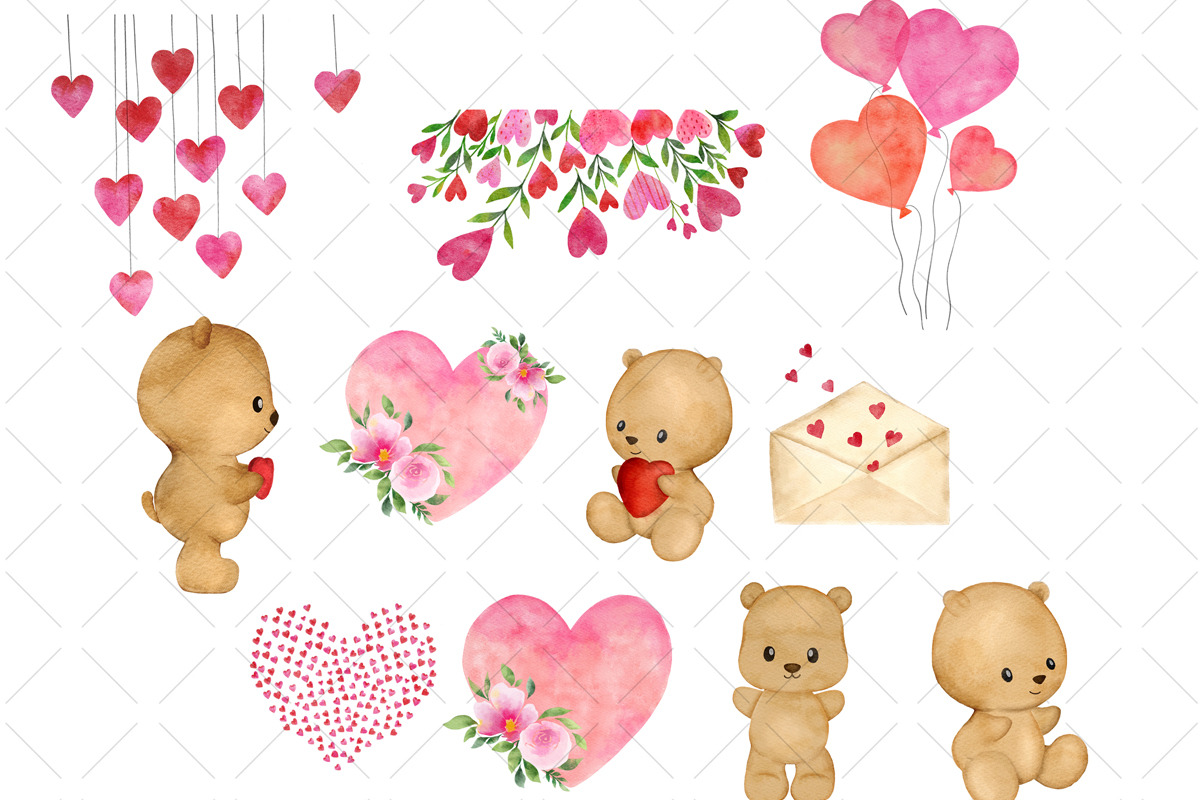 Watercolor Valentines Day Clipart, an Illustration by NancyDzines (Photo 2 of 4)