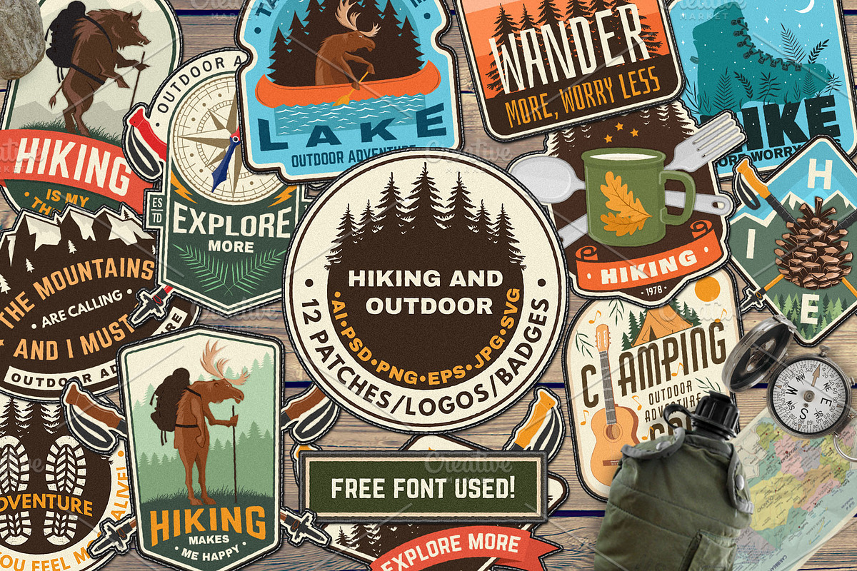 Hiking and Outdoor Patches/Stickers, a Branding & Logo Template by sivVector (Photo 1 of 3)
