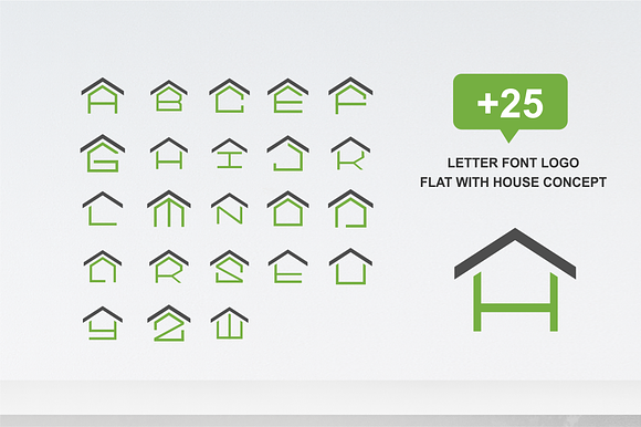 25 letter font logo flat with house preview 2