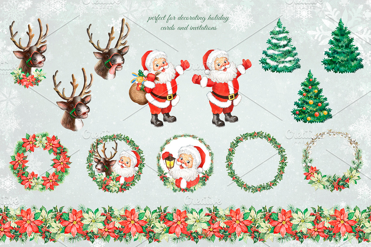 Santa, reindeer watercolorclipart., a Decorative Illustration by SavinV (Photo 3 of 7)