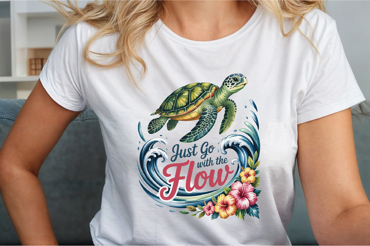 Summer Sea Turtle Waves Flowers PNG, an Illustration by Sublimation Artist (Photo 3 of 9)
