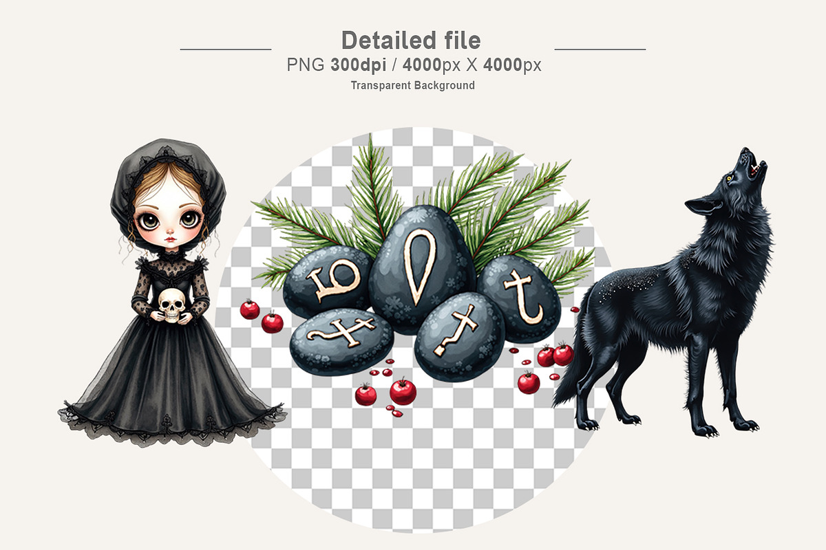 Gothic Academia Christmas Clipart, an Illustration by Artnoy (Photo 3 of 8)
