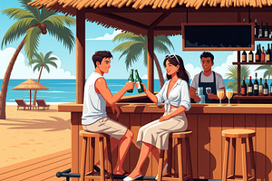 Couple Toasting at a Tropical Beach, a Photo by angellodeco