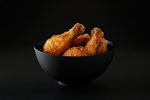Crispy fried chicken pieces served, a Photo by Pavel_design