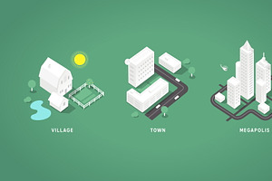 Set of the isometric city buildings.