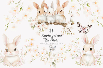 bunny clipart spring decor png set