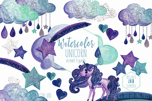 Purple & Navy Blue Rainbow Unicorn