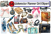 Watercolor Planner Girl Clipart, an Illustration by Design Market (Thumbnail 1 of 3)
