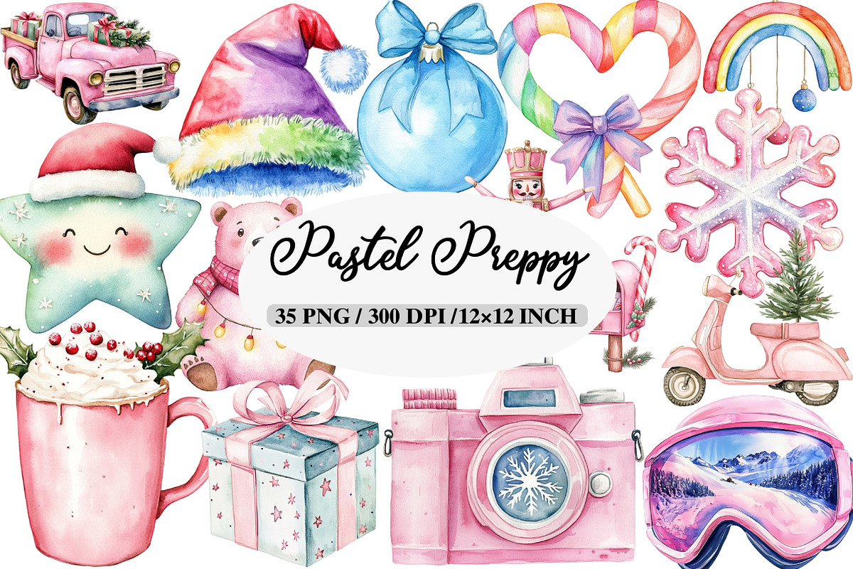 Pastel Preppy Christmas Clipart, an Illustration by Daily.Designs (Photo 1 of 5)