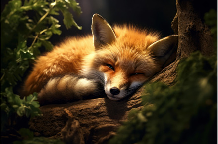 Furry Sleeping wild fox. Generate Ai, an Animal Photo by Ylivdesign