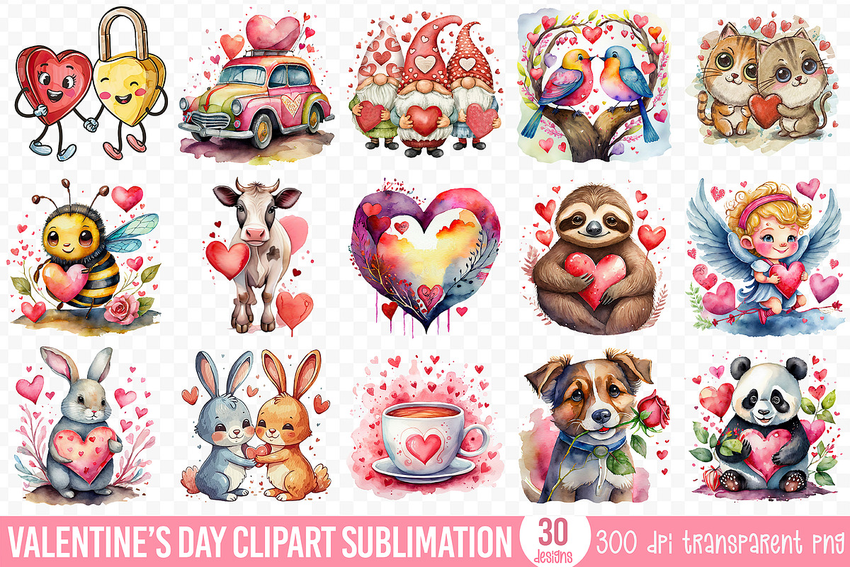 Valentine's Day Clipart Bundle PNG, an Illustration by CraftlabSVG (Photo 1 of 15)
