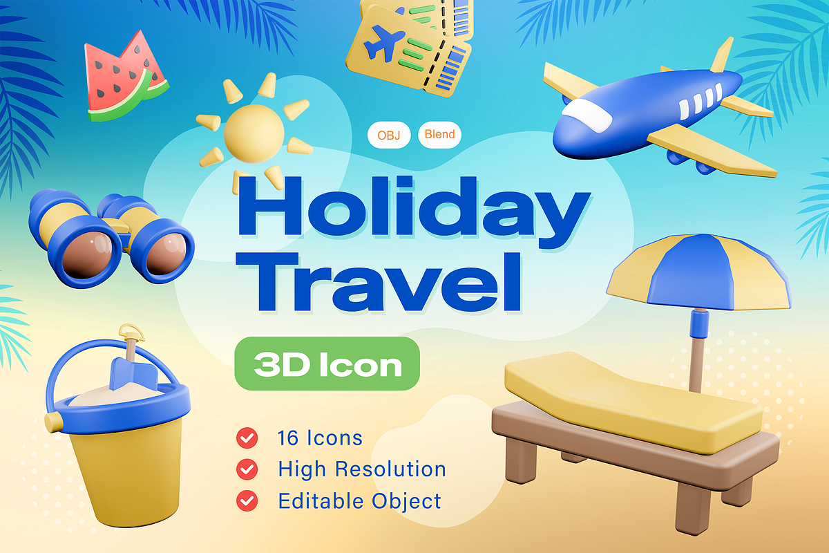 Holiday Travel 3D Icons, an Object 3D Model by Burntilldead (Photo 1 of 7)