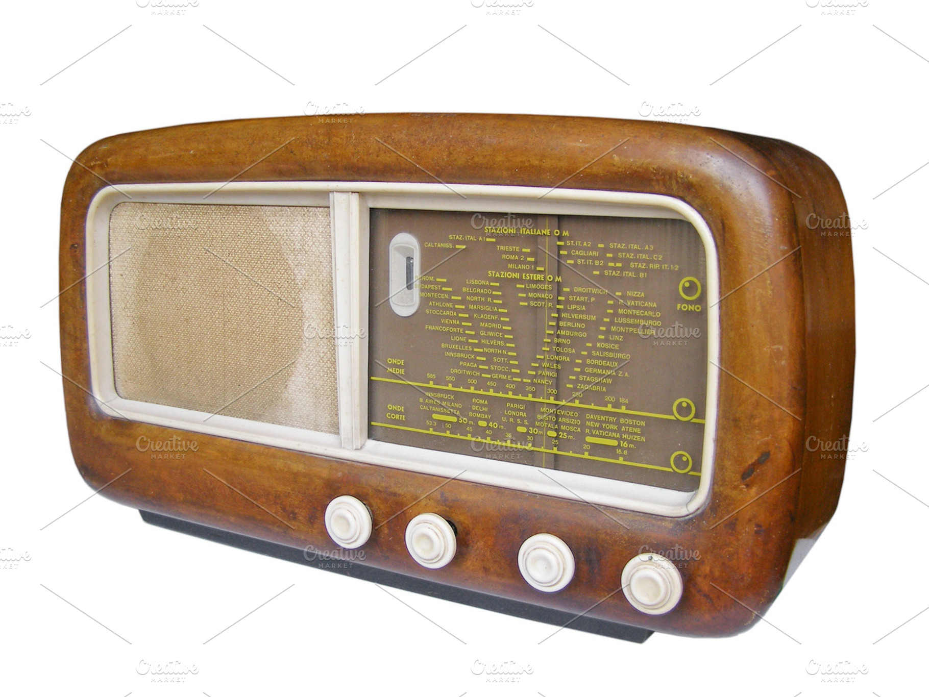 Old radio featuring radio, tuner, and vintage