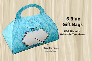 6 Blue Gift Bags - PDF  Patterns, a Print Template by Kseniya-Omega