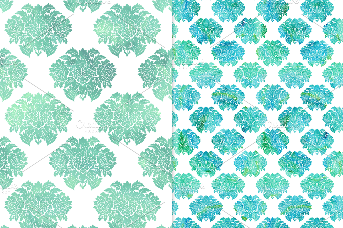 Cool Watercolor Damask Backgrounds, a Pattern Graphic by Paper Element