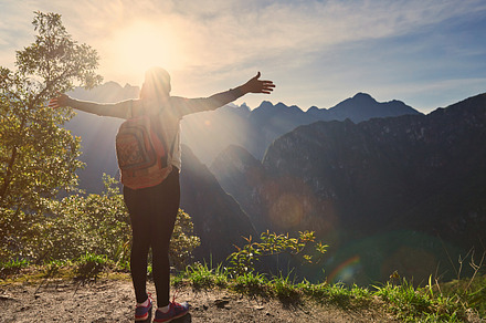 Woman traveller meet new day, a Person Photo by PixieMe