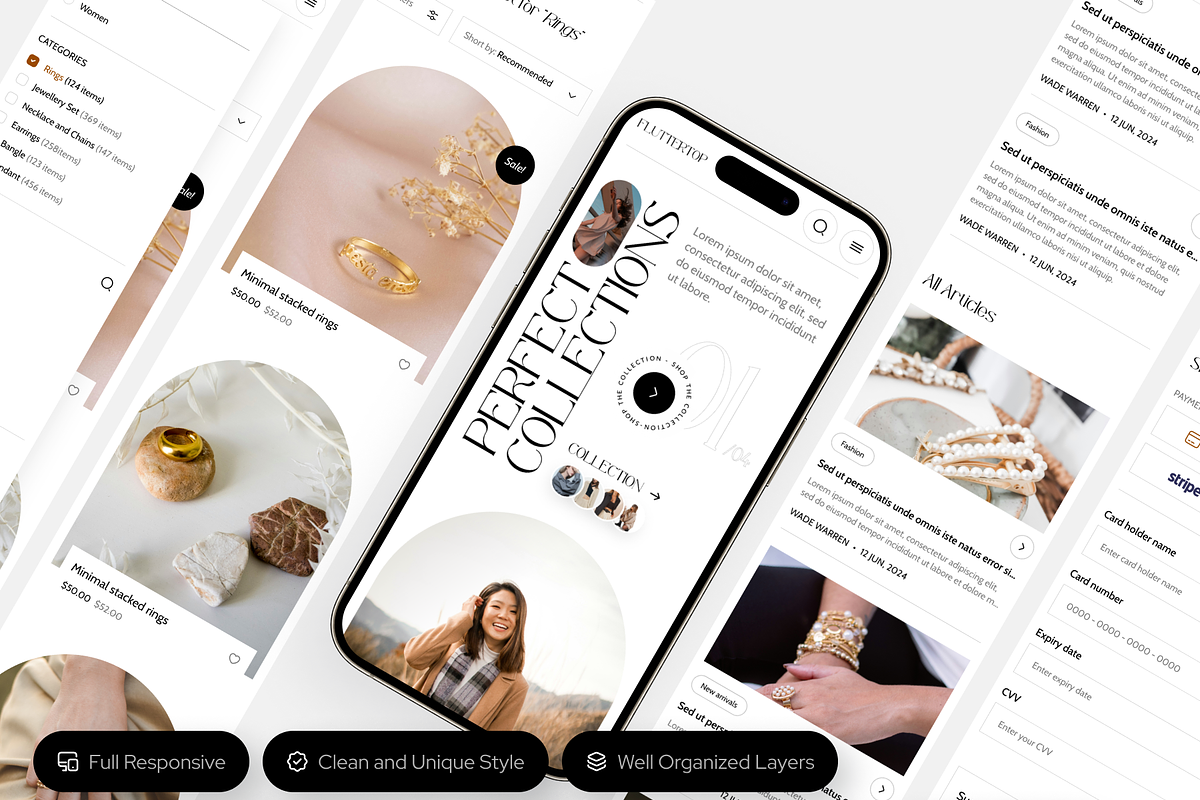 Glamwear: Clothing & Jewelry Website, an UI Kit Template by Fluttertop (Photo 4 of 8)