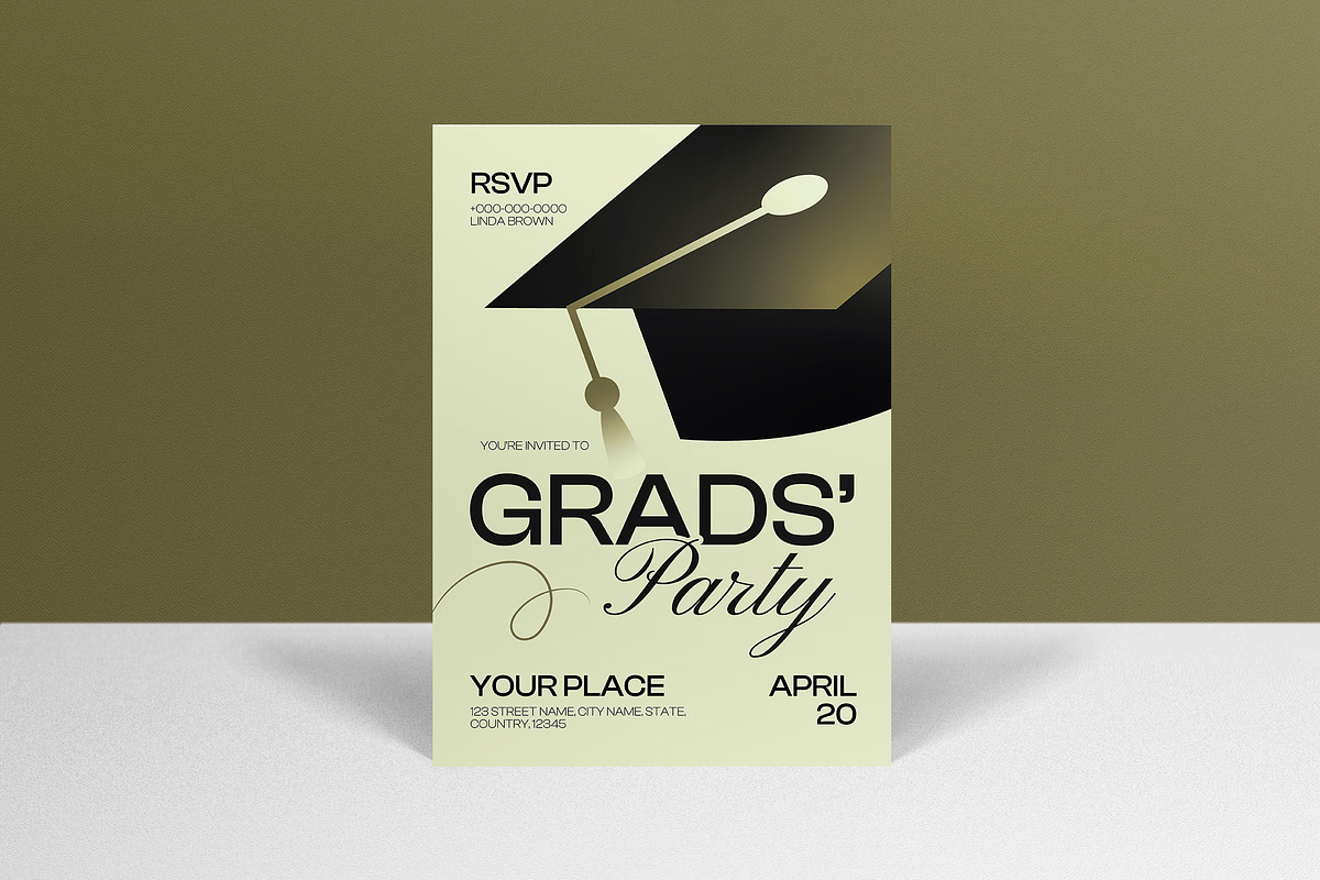 Cream Clean Graduation Invitation, an Invitation Template by graphicook (Photo 1 of 3)
