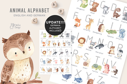 ALPHABET ANIMALS clipart. Watercolor