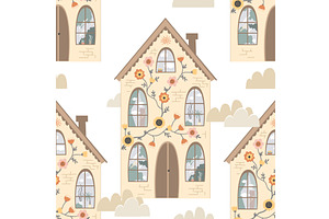 Seamless pattern with cute houses, an Object Illustration by Toltemara