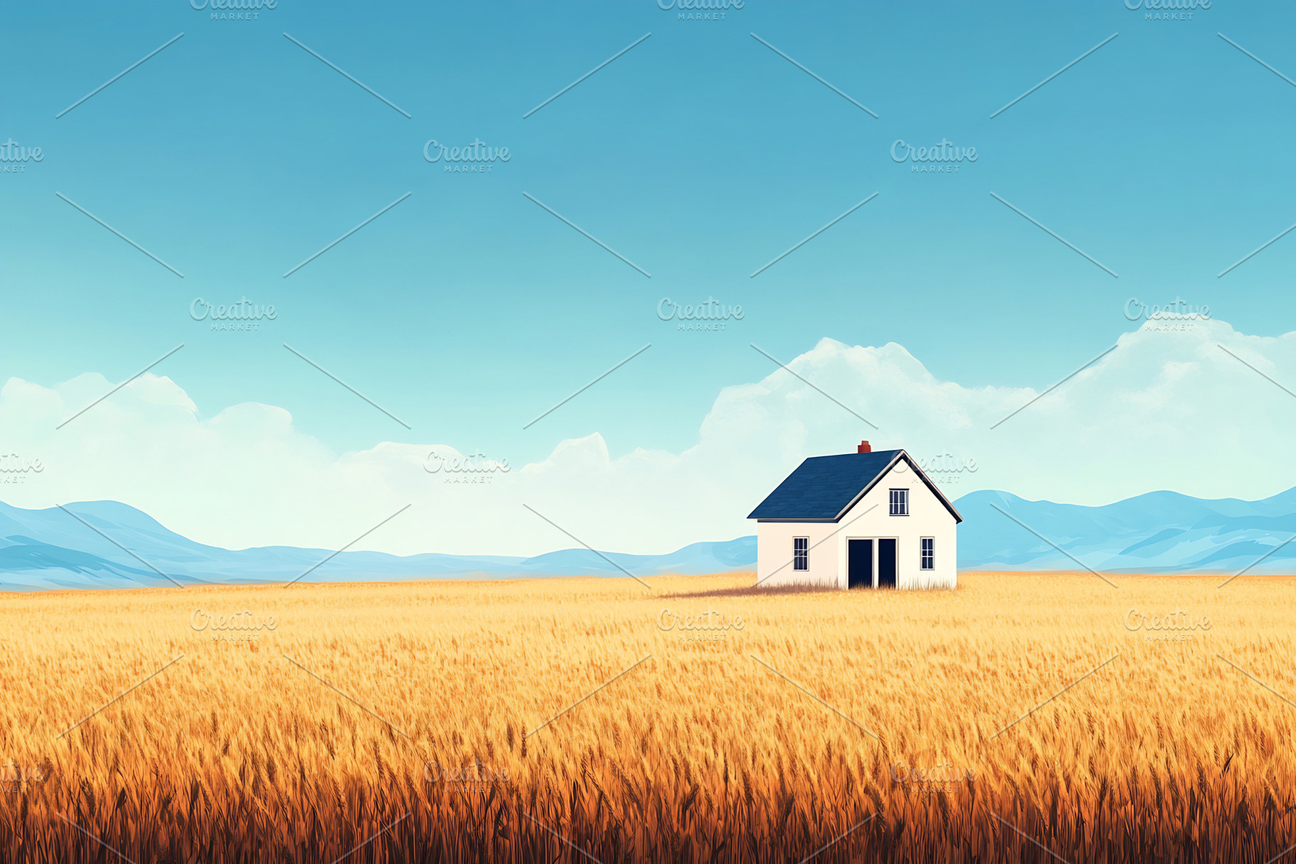 Vibrant landscape with a white house, an Architecture Photo by Beautiful things