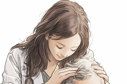 Female Doctor Comforts Elderly Man Through a Touching and Compassionate Gesture, an Illustration by AS photostudio