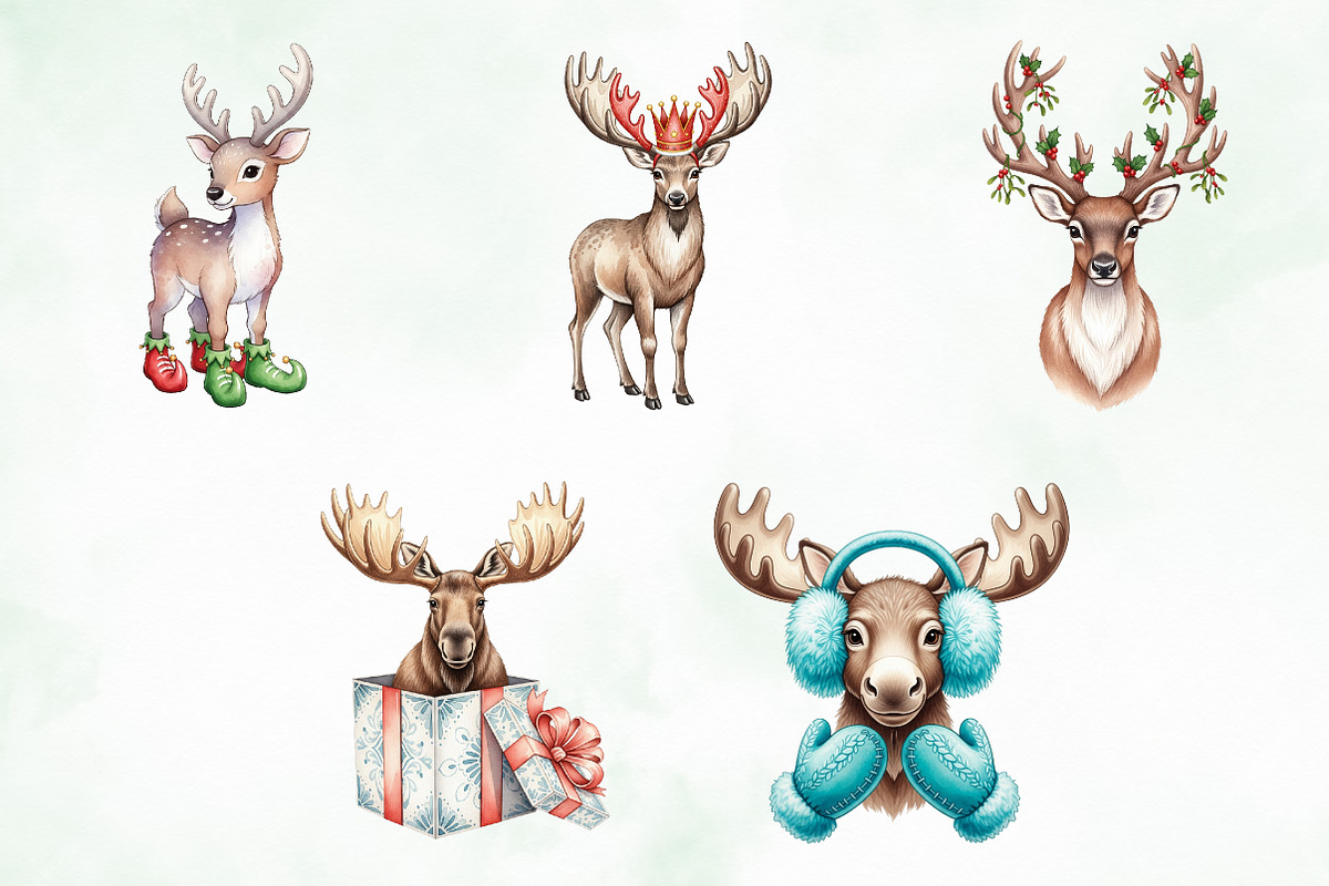 Quirky Reindeer Funny Moose Clipart, an Illustration by Creative Art (Photo 6 of 9)