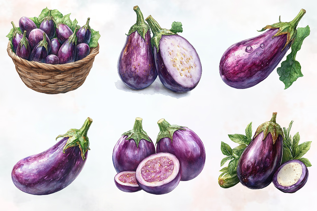 Eggplant Watercolor Cliparts, an Illustration by RobertsArt (Photo 5 of 7)